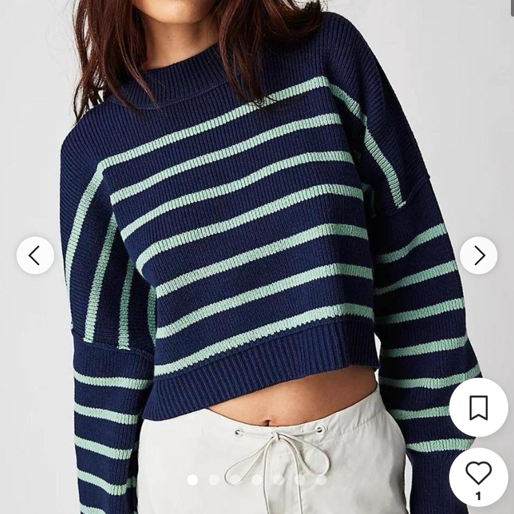 Free People Striped Navy and Green Women's Sweater